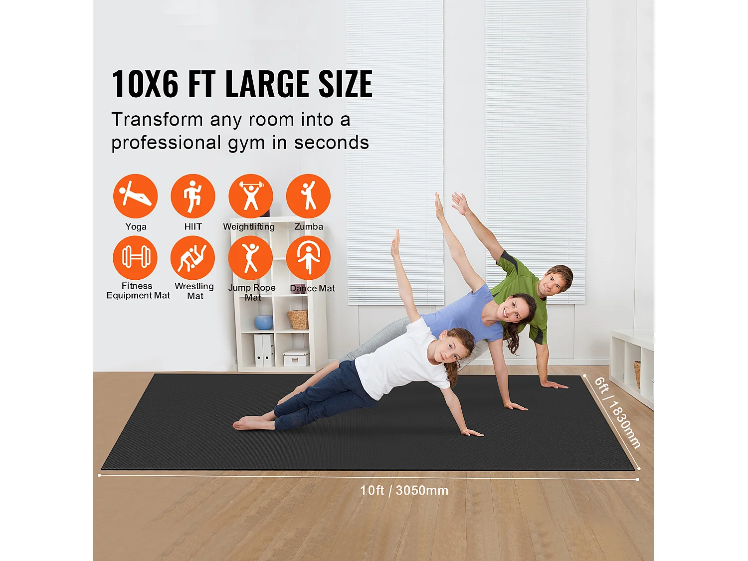 Yogamat SucceBuy, Premium Oefenmat, 3 x 1,8 m, Zwart, voor Yoga Thuis, Pilates en Bodentraining