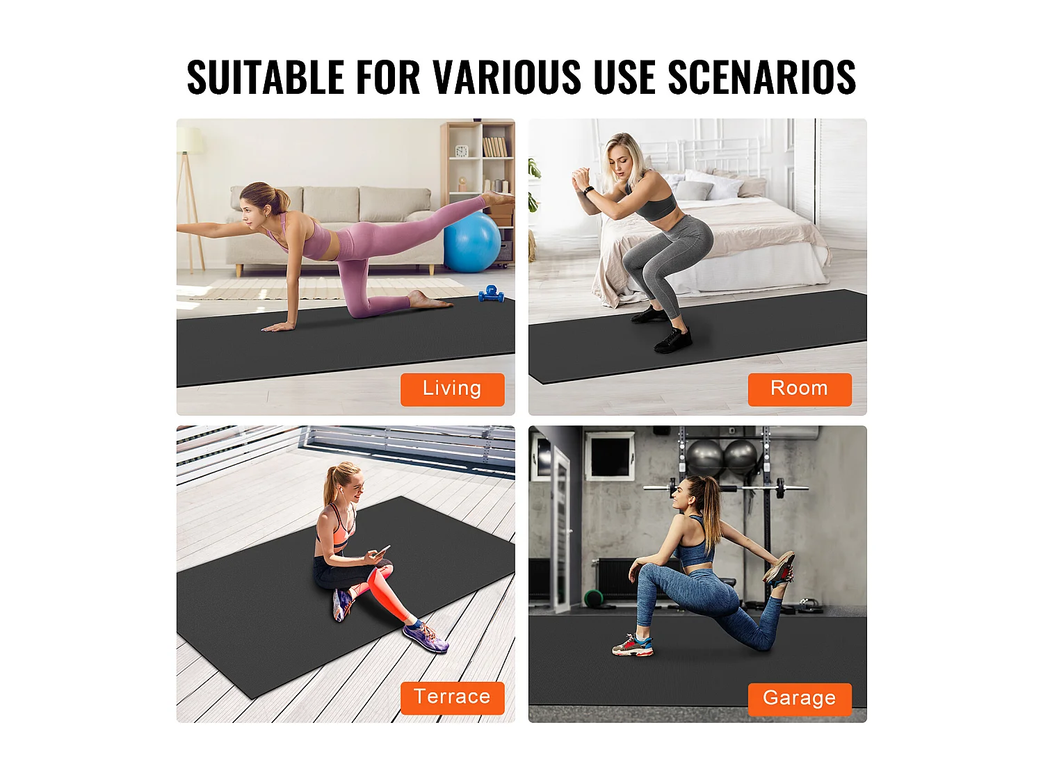 Yogamat SucceBuy, Premium Oefenmat, 3 x 1,8 m, Zwart, voor Yoga Thuis, Pilates en Bodentraining