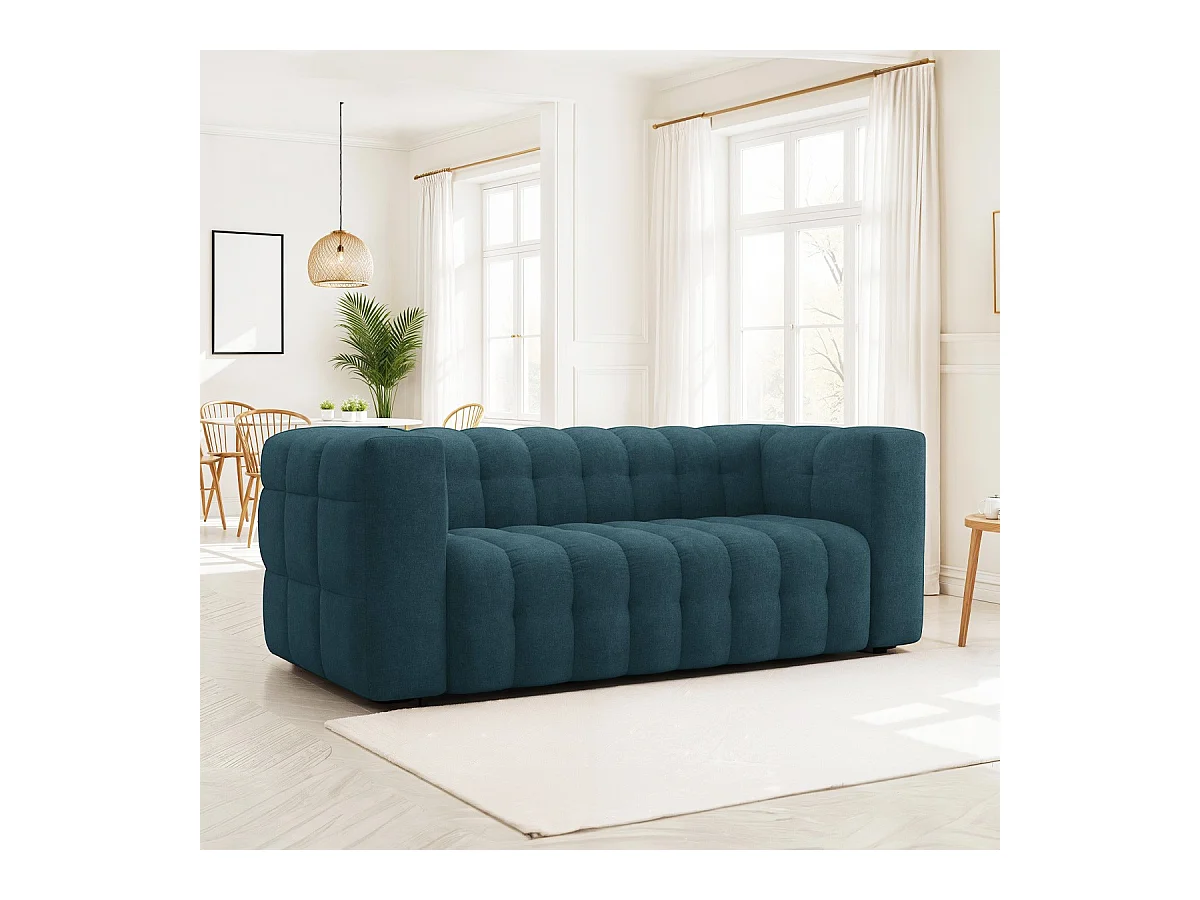 Canapé capitonné 3 places en tissu chenille bleu foncé - Cester
