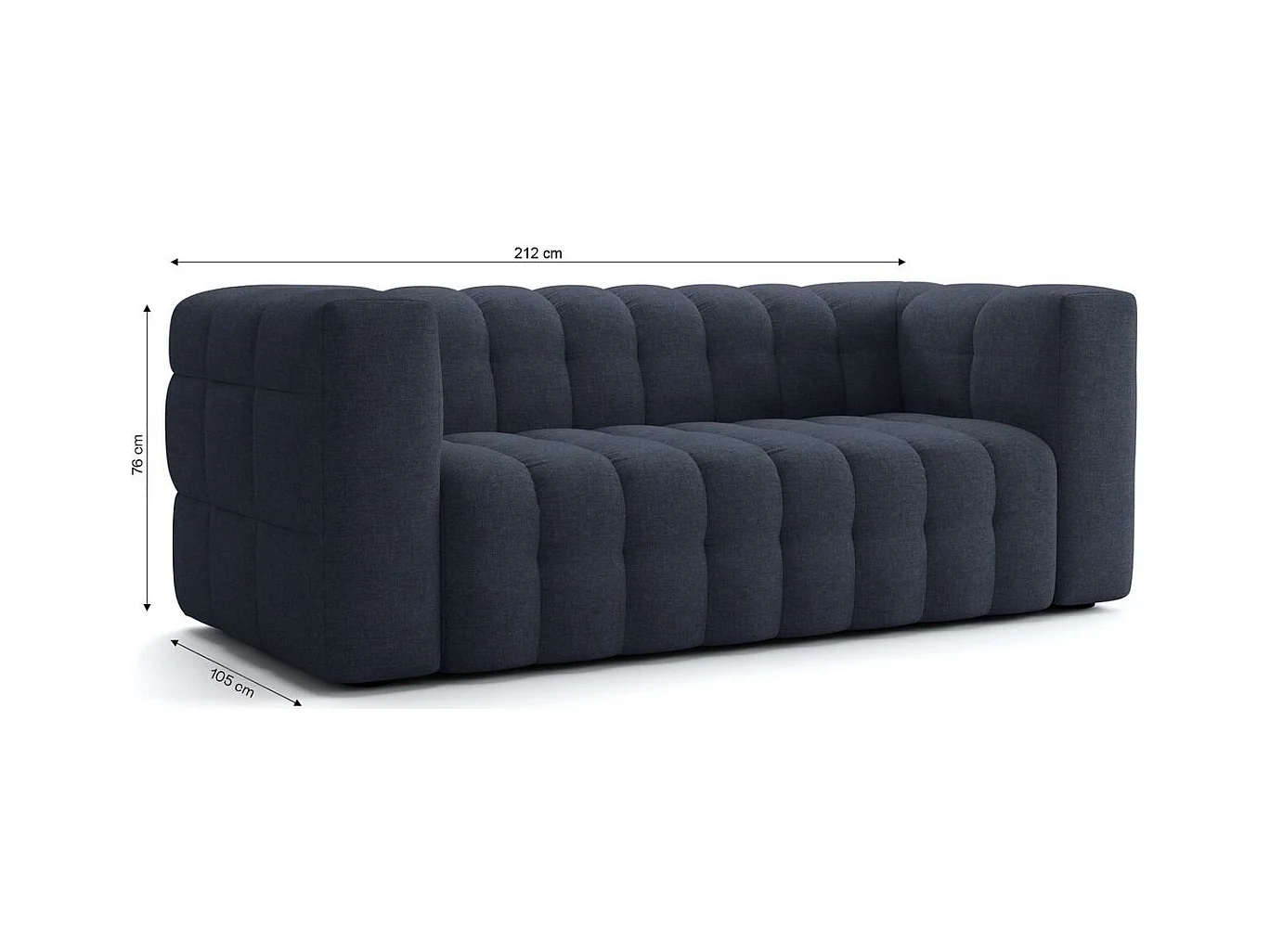 Canapé capitonné 3 places en tissu chenille bleu foncé - Cester