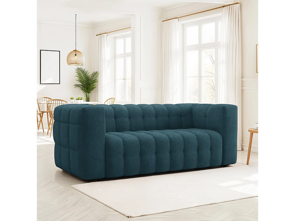 Canapé capitonné 3 places en tissu chenille bleu foncé - Cester