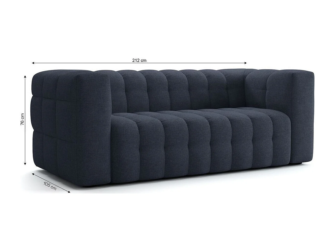 Canapé capitonné 3 places en tissu chenille bleu foncé - Cester