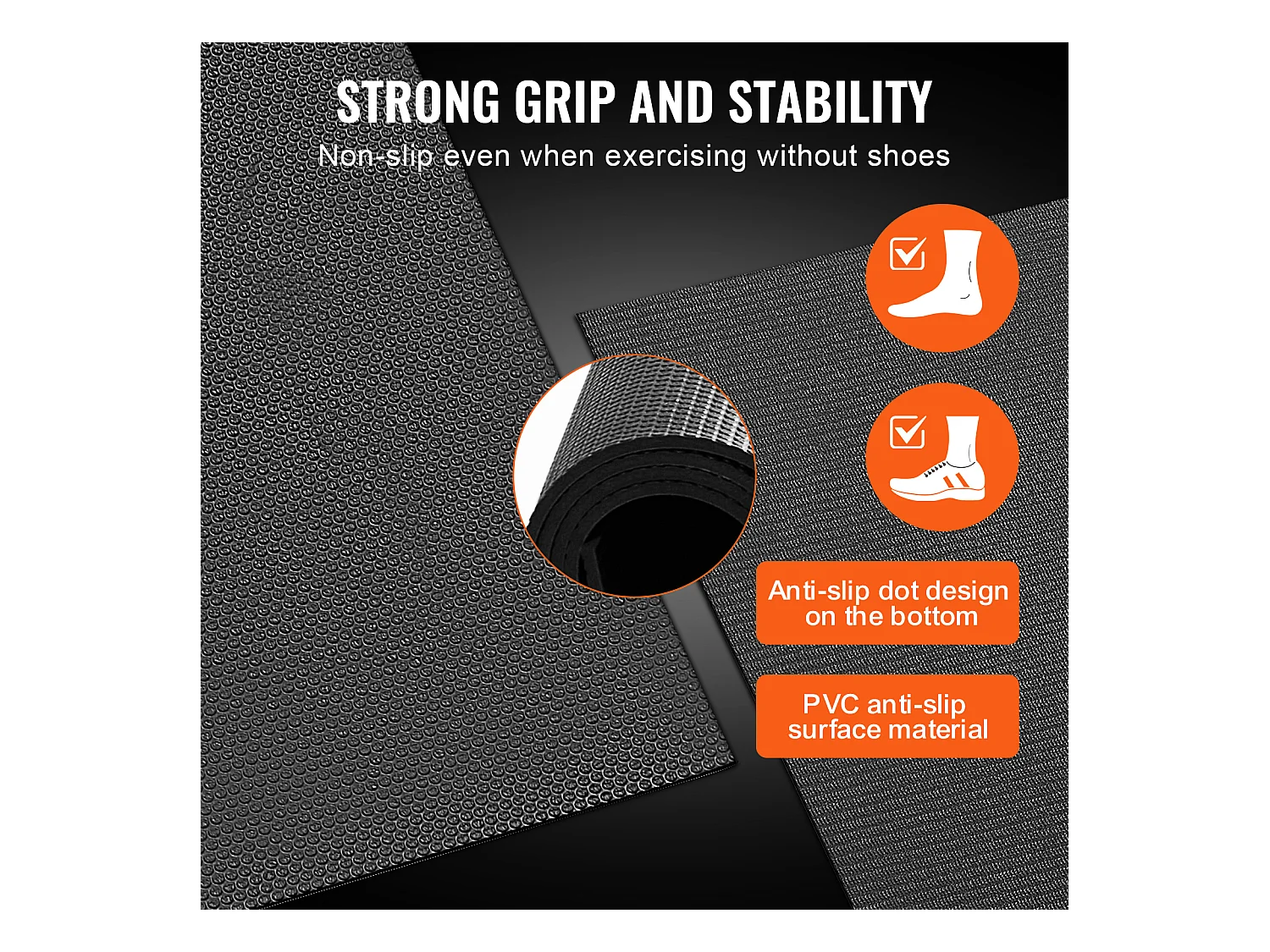 Tapis de Yoga SucceBuy, Tapis de Yoga Antidérapant, 2,1 x 1,5 m, pour Fitness et Pilates, Noir