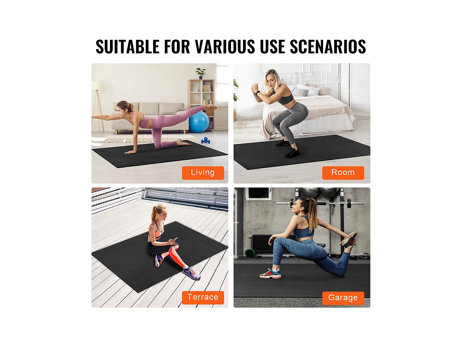 Tapis de Yoga SucceBuy, Tapis de Yoga Antidérapant, 2,1 x 1,5 m, pour Fitness et Pilates, Noir