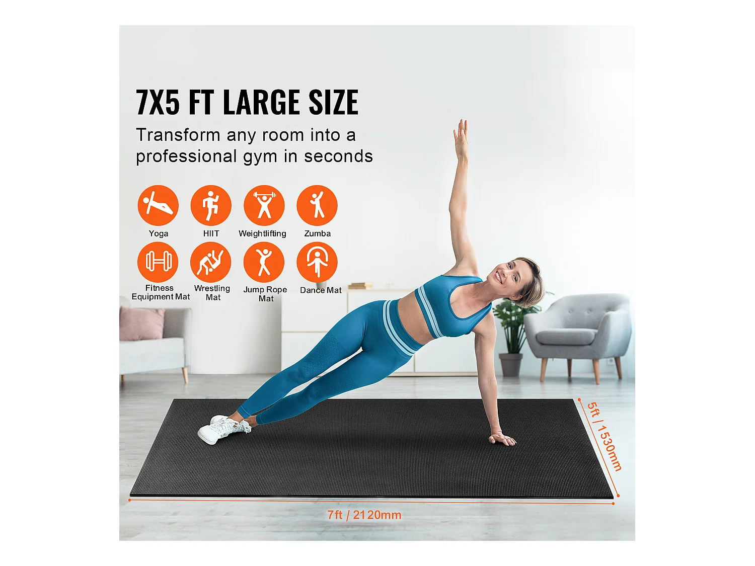 Yoga-Matte SucceBuy, Anti-Rutsch-Yoga-Matte, 2,1 x 1,5 m, für Fitness und Pilates, Schwarz