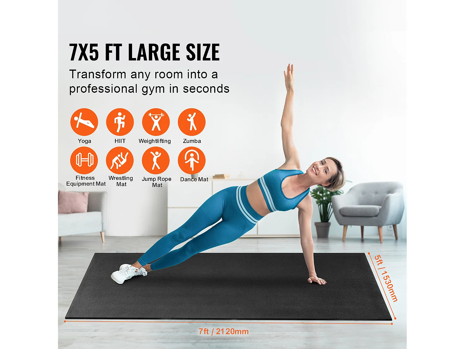 Tapis de Yoga SucceBuy, Tapis de Yoga Antidérapant, 2,1 x 1,5 m, pour Fitness et Pilates, Noir