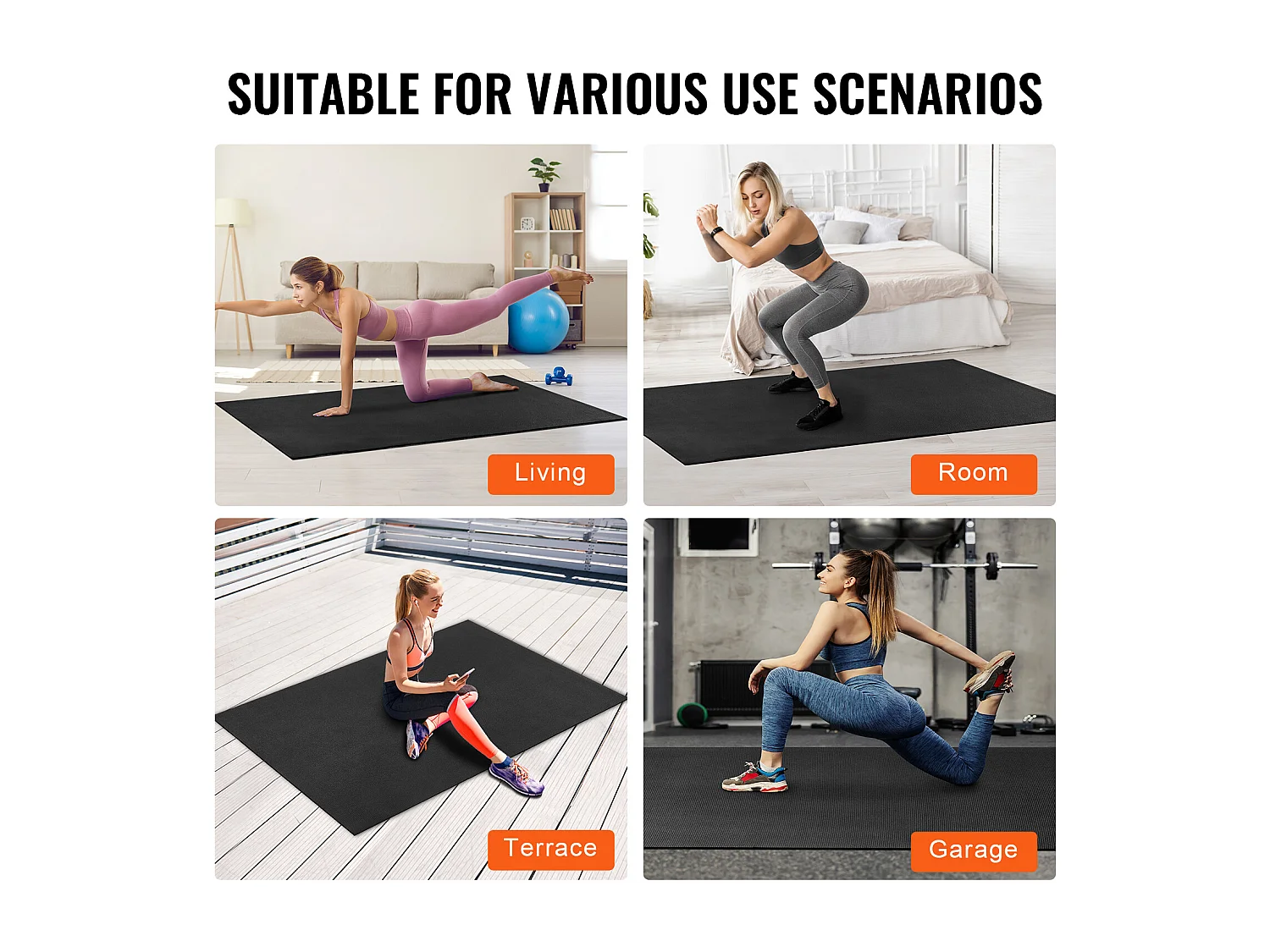 Tapis de Yoga SucceBuy, Tapis de Yoga Antidérapant, 2,1 x 1,5 m, pour Fitness et Pilates, Noir