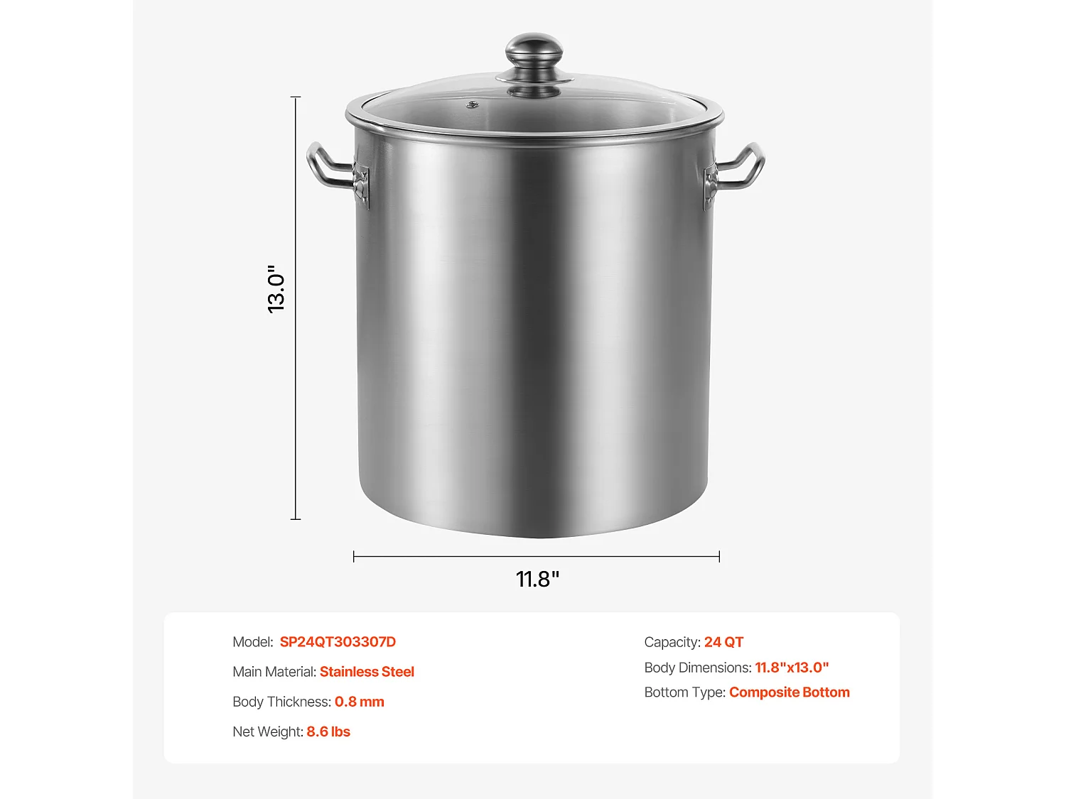 Panela de Aço Inoxidável SucceBuy, 22,7 L, com Tampa e Pega