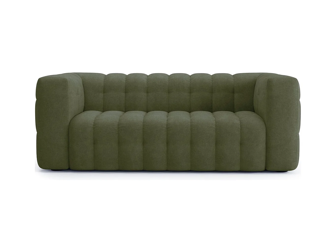 Canapé capitonné 3 places en tissu chenille vert olive - Cester