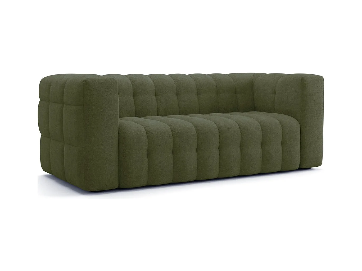 Canapé capitonné 3 places en tissu chenille vert olive - Cester