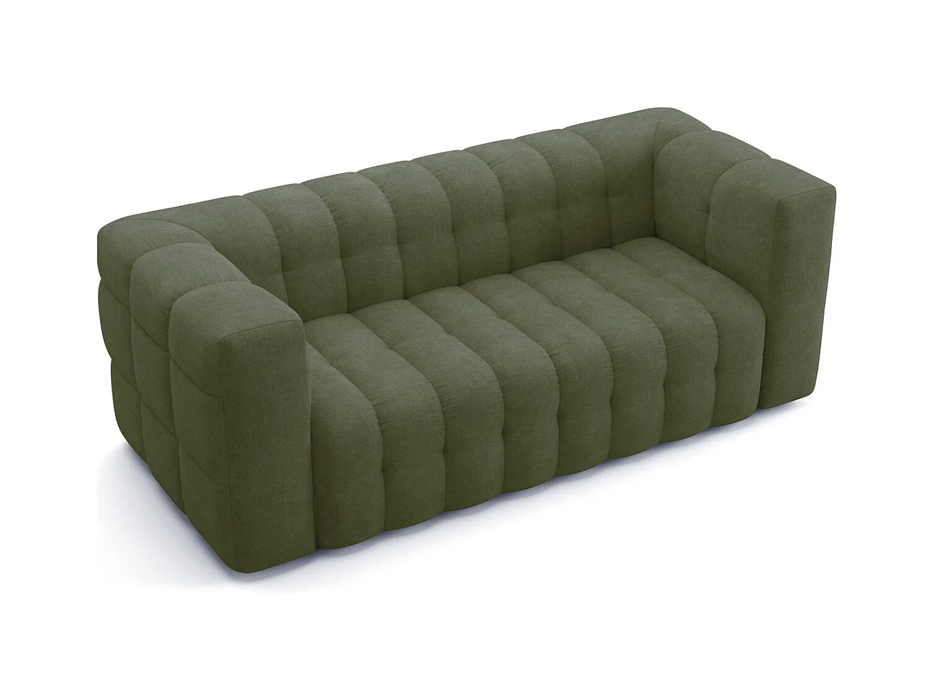 Canapé capitonné 3 places en tissu chenille vert olive - Cester