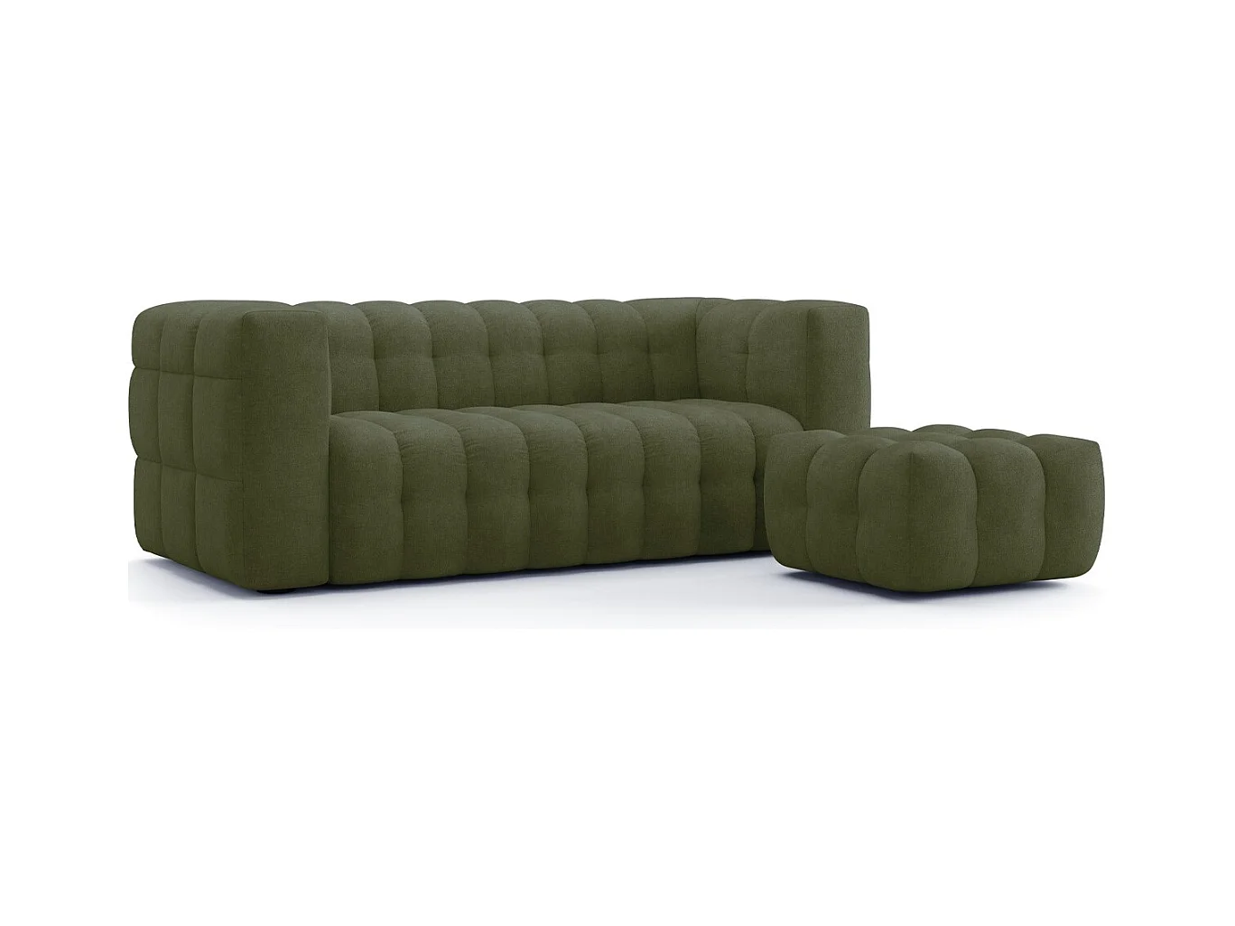 Canapé capitonné 3 places en tissu chenille vert olive - Cester
