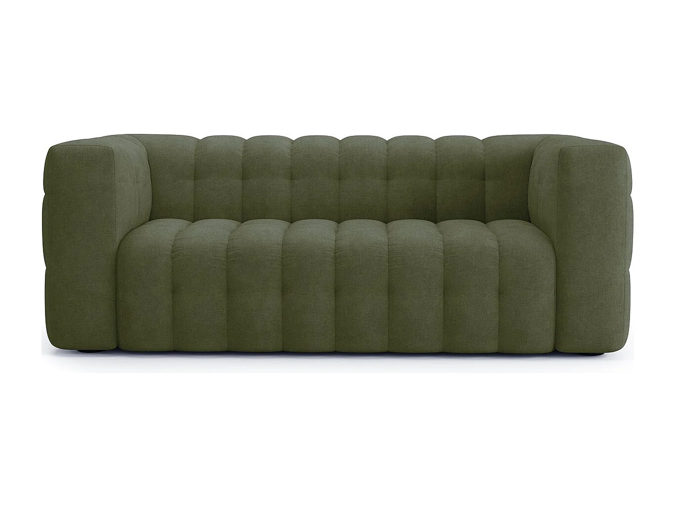 Canapé capitonné 3 places en tissu chenille vert olive - Cester