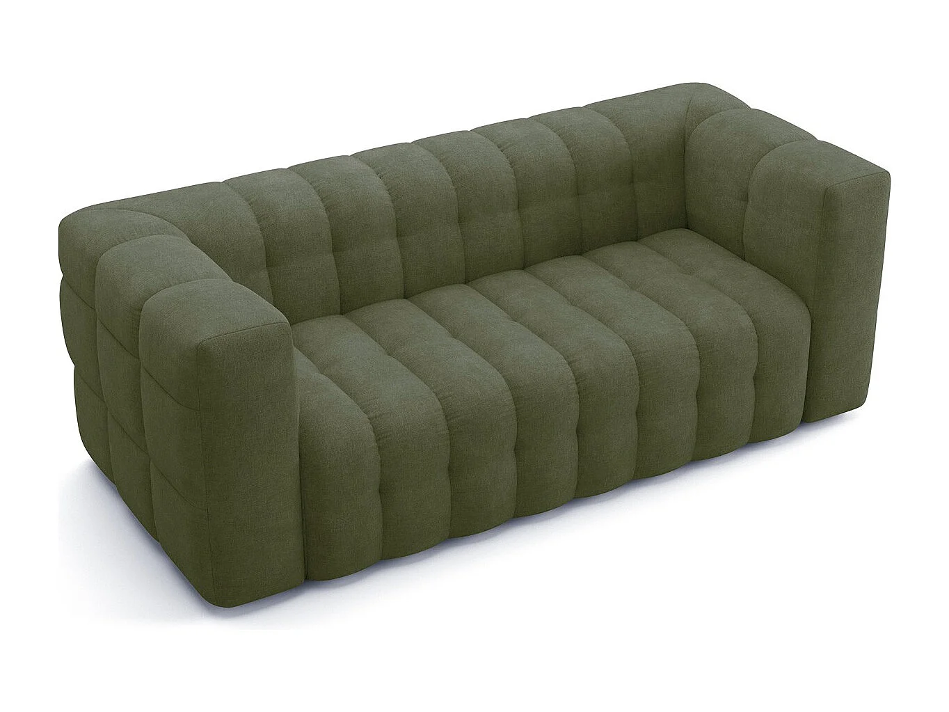 Canapé capitonné 3 places en tissu chenille vert olive - Cester