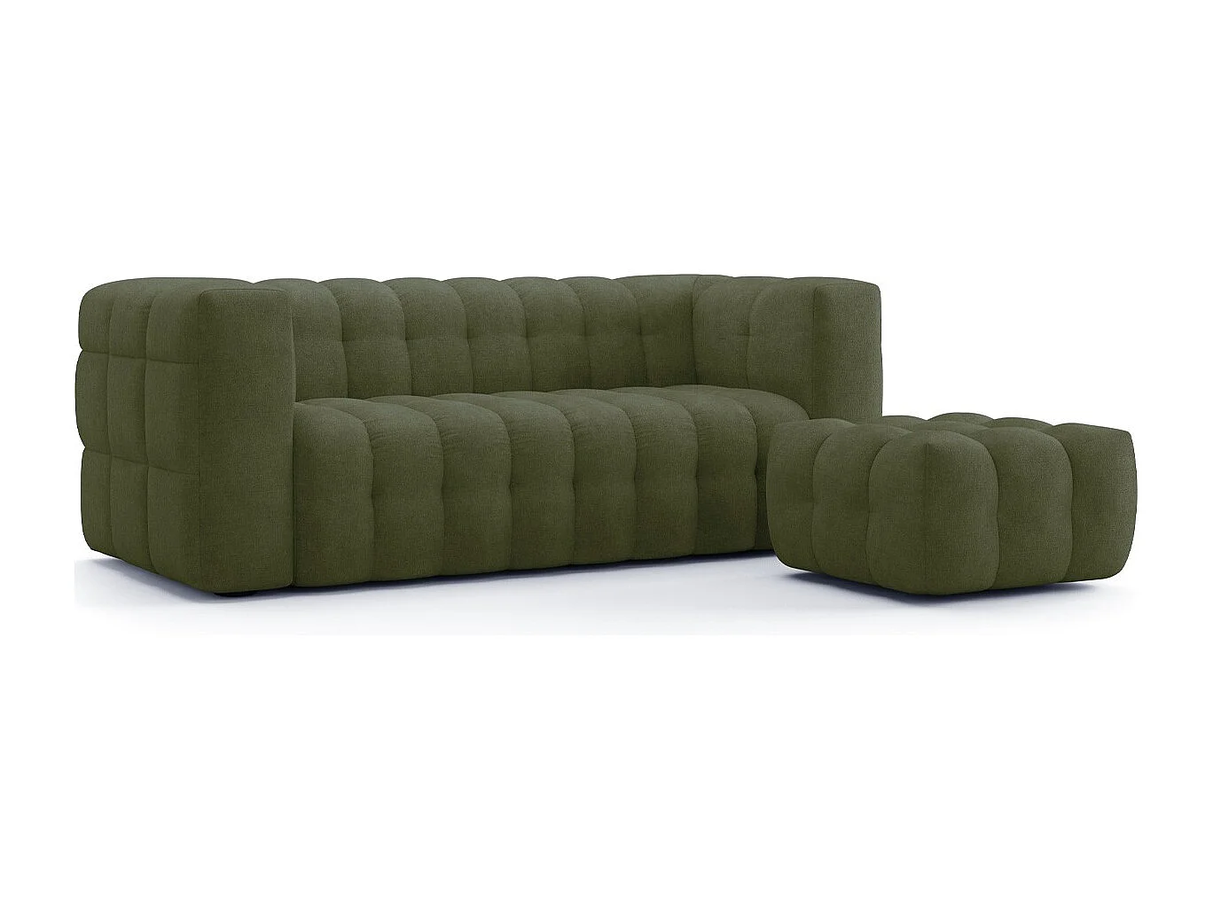 Canapé capitonné 3 places en tissu chenille vert olive - Cester