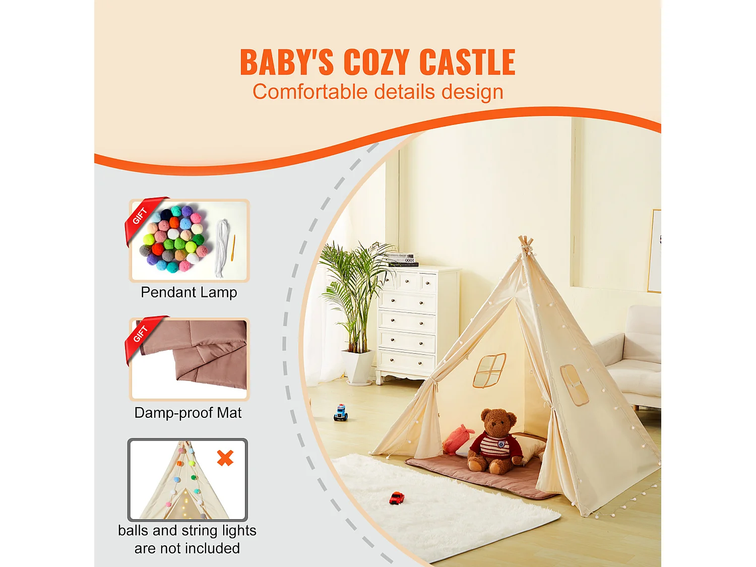 Tente de Jeu pour Enfants SucceBuy, 1 à 5 Ans, avec Tapis et Balles