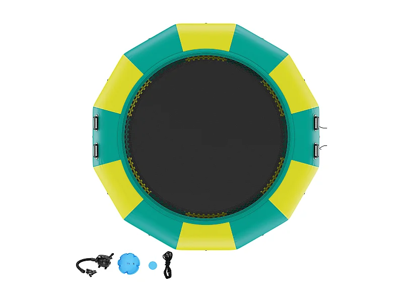 Trampolín Acuático Inflable SucceBuy 367 cm, Trampolín sobre el Agua 367 x 60 cm, PVC, Amarillo-Verde