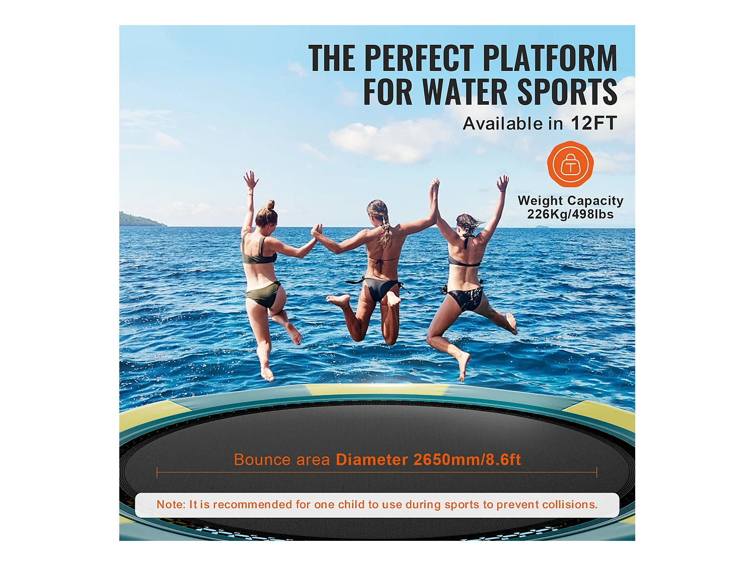 Trampoline Aquatique Gonflable SucceBuy 367 cm, Trampoline sur l’Eau 367 x 60 cm, PVC, Jaune-Vert