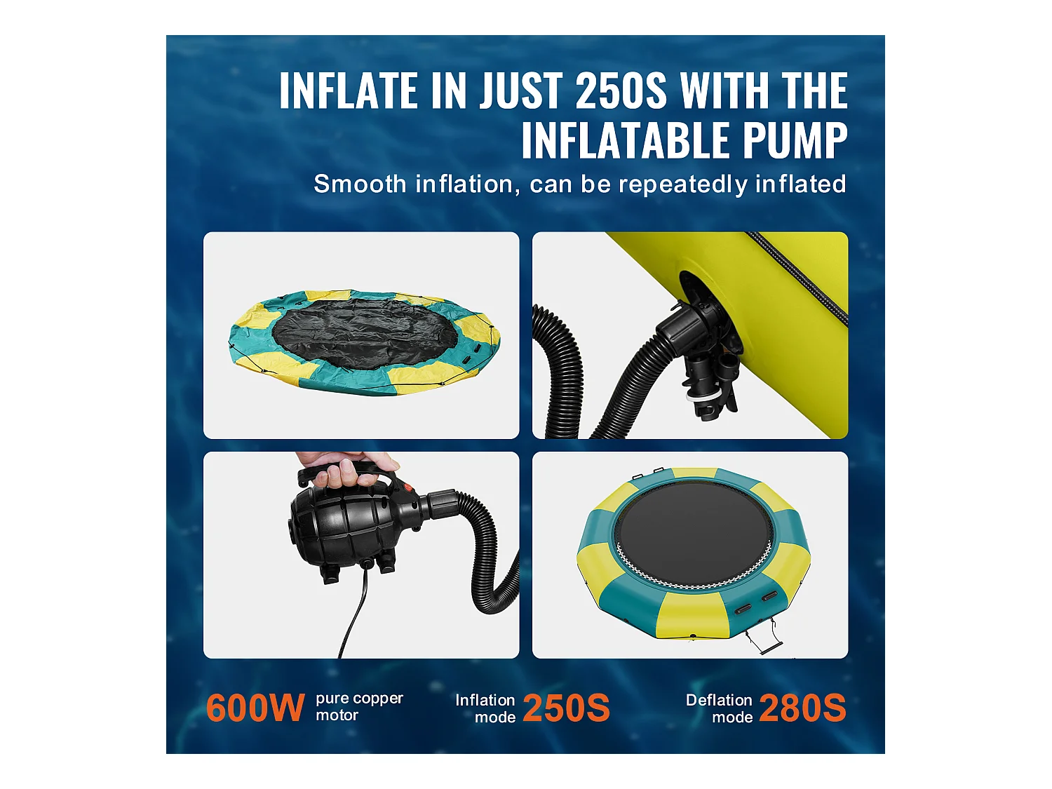 Trampoline Aquatique Gonflable SucceBuy 367 cm, Trampoline sur l’Eau 367 x 60 cm, PVC, Jaune-Vert