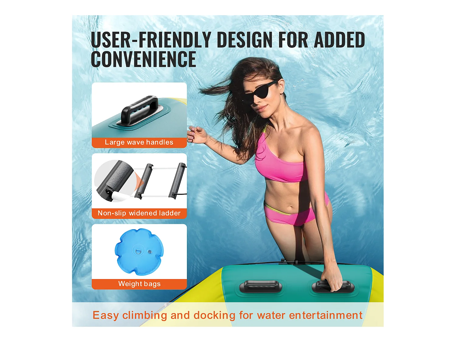 Trampoline Aquatique Gonflable SucceBuy 367 cm, Trampoline sur l’Eau 367 x 60 cm, PVC, Jaune-Vert