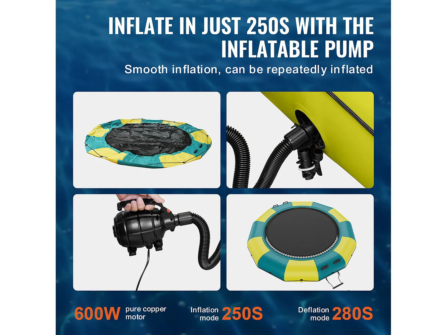 Trampoline Aquatique Gonflable SucceBuy 367 cm, Trampoline sur l’Eau 367 x 60 cm, PVC, Jaune-Vert