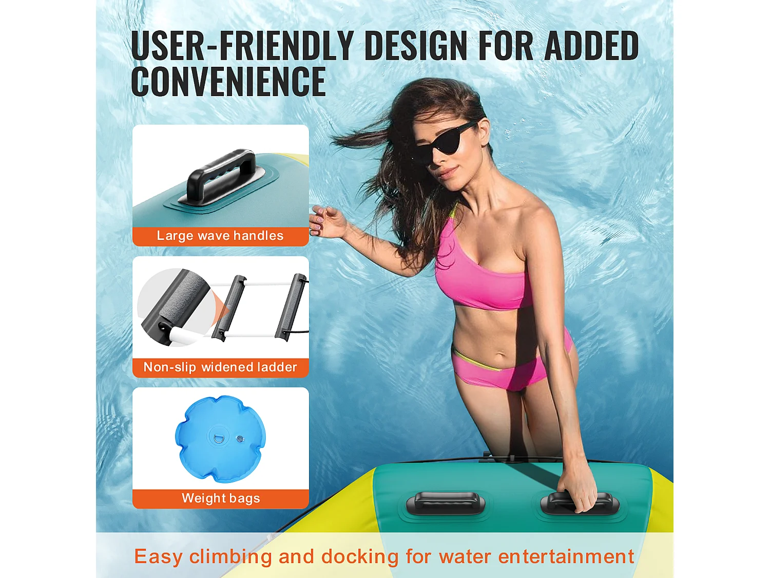 Trampoline Aquatique Gonflable SucceBuy 367 cm, Trampoline sur l’Eau 367 x 60 cm, PVC, Jaune-Vert