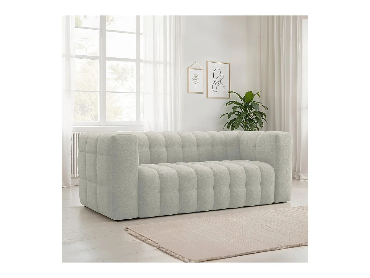 Canapé capitonné 3 places en tissu chenille beige - Cester