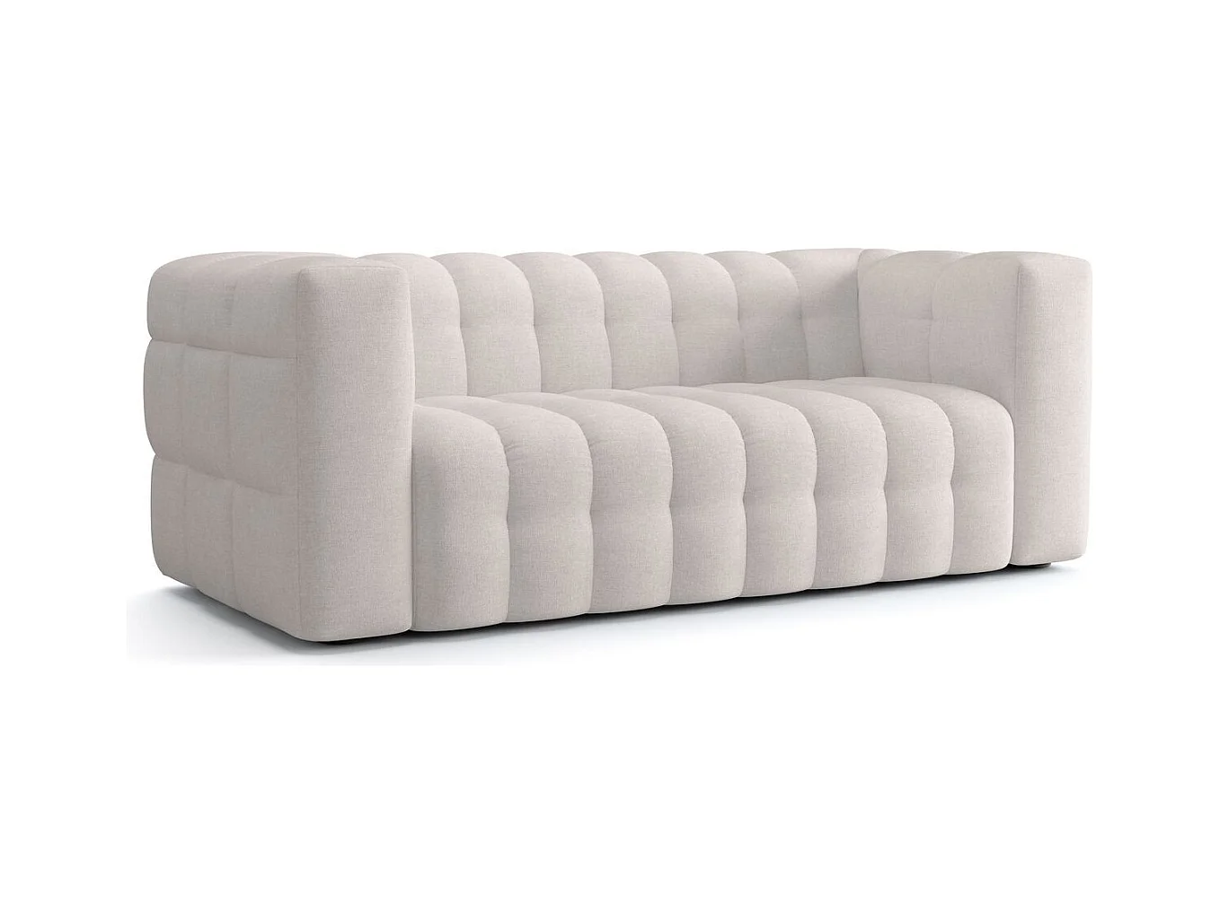 Canapé capitonné 3 places en tissu chenille beige - Cester