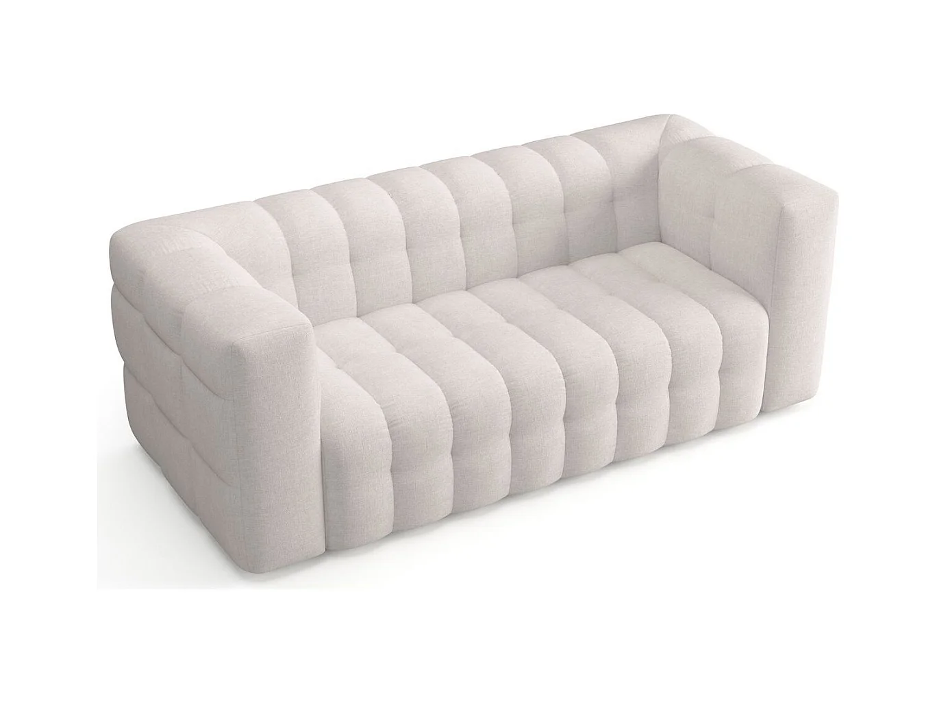 Canapé capitonné 3 places en tissu chenille beige - Cester