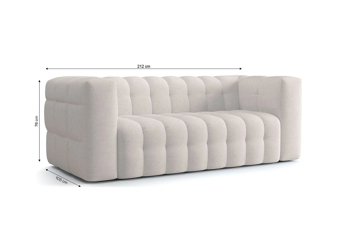 Canapé capitonné 3 places en tissu chenille beige - Cester