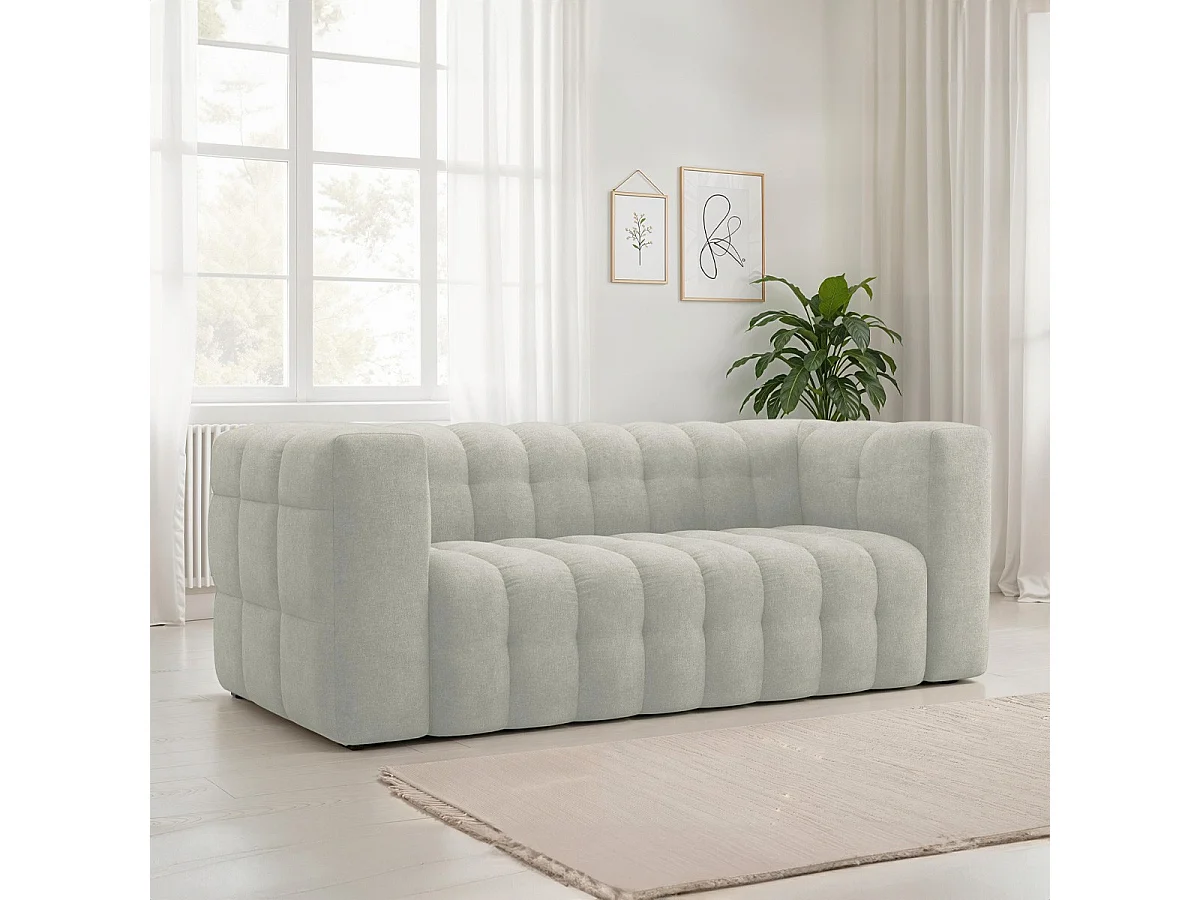 Canapé capitonné 3 places en tissu chenille beige - Cester