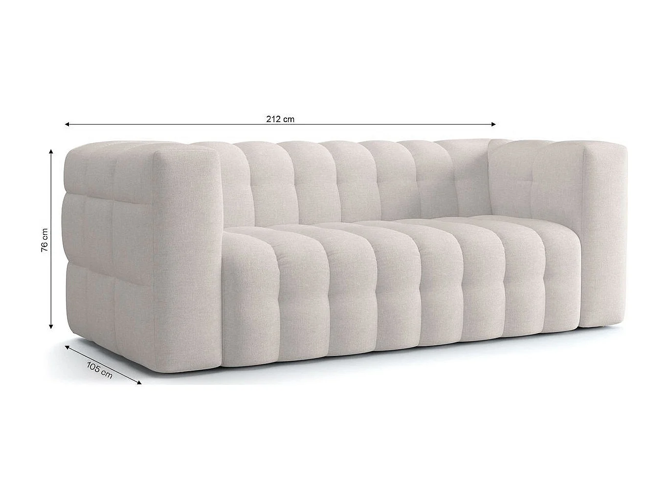 Canapé capitonné 3 places en tissu chenille beige - Cester