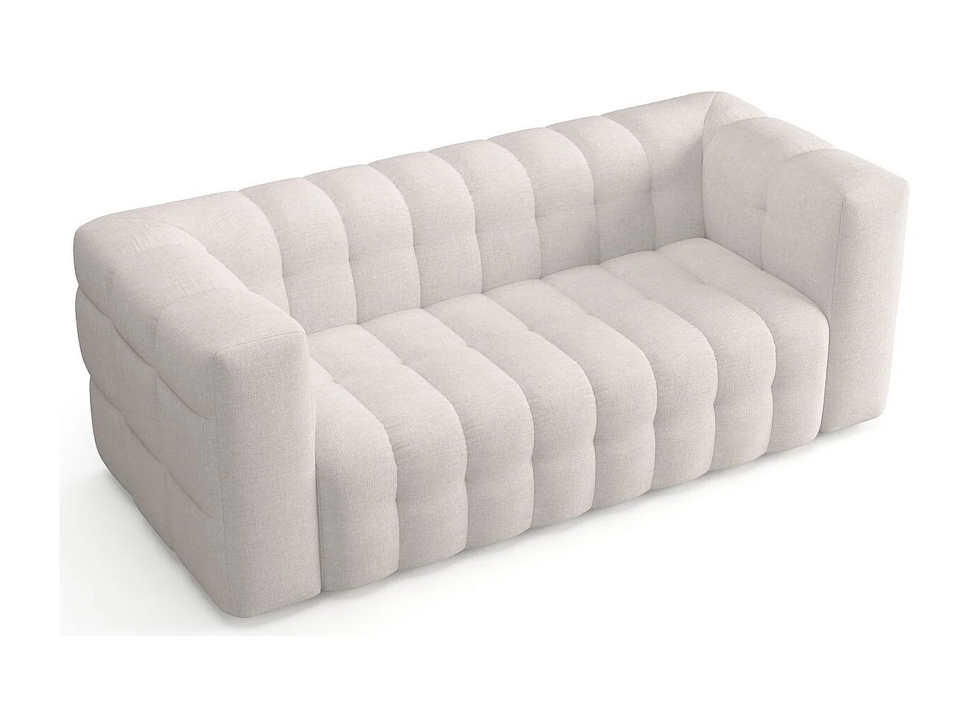 Canapé capitonné 3 places en tissu chenille beige - Cester