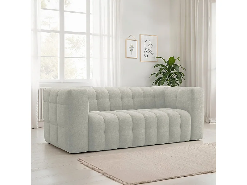 Canapé capitonné 3 places en tissu chenille beige - Cester