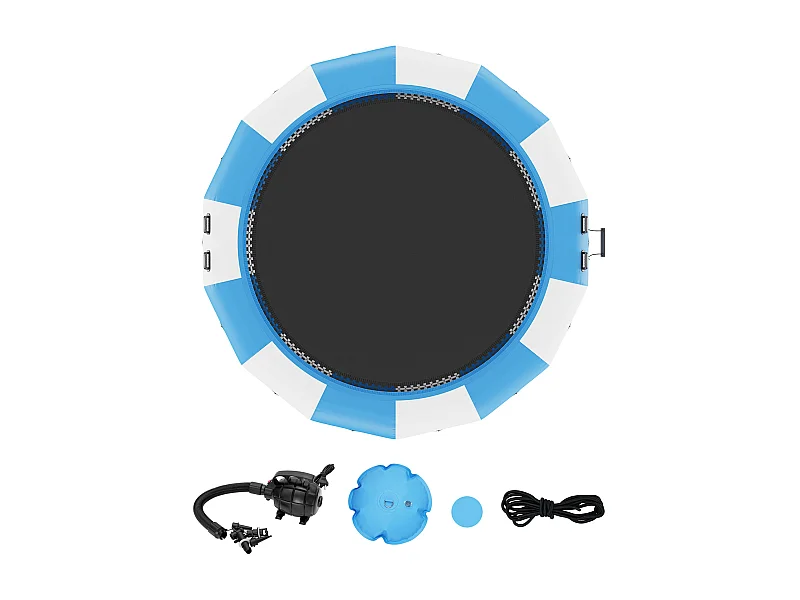 Trampoline Aquatique Gonflable SucceBuy 457 cm, Trampoline sur l’Eau 470x60 cm, Bleu-Blanc