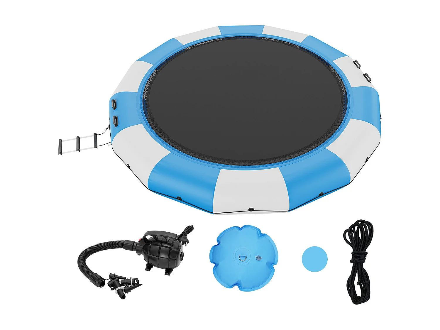 Trampoline Aquatique Gonflable SucceBuy 457 cm, Trampoline sur l’Eau 470x60 cm, Bleu-Blanc