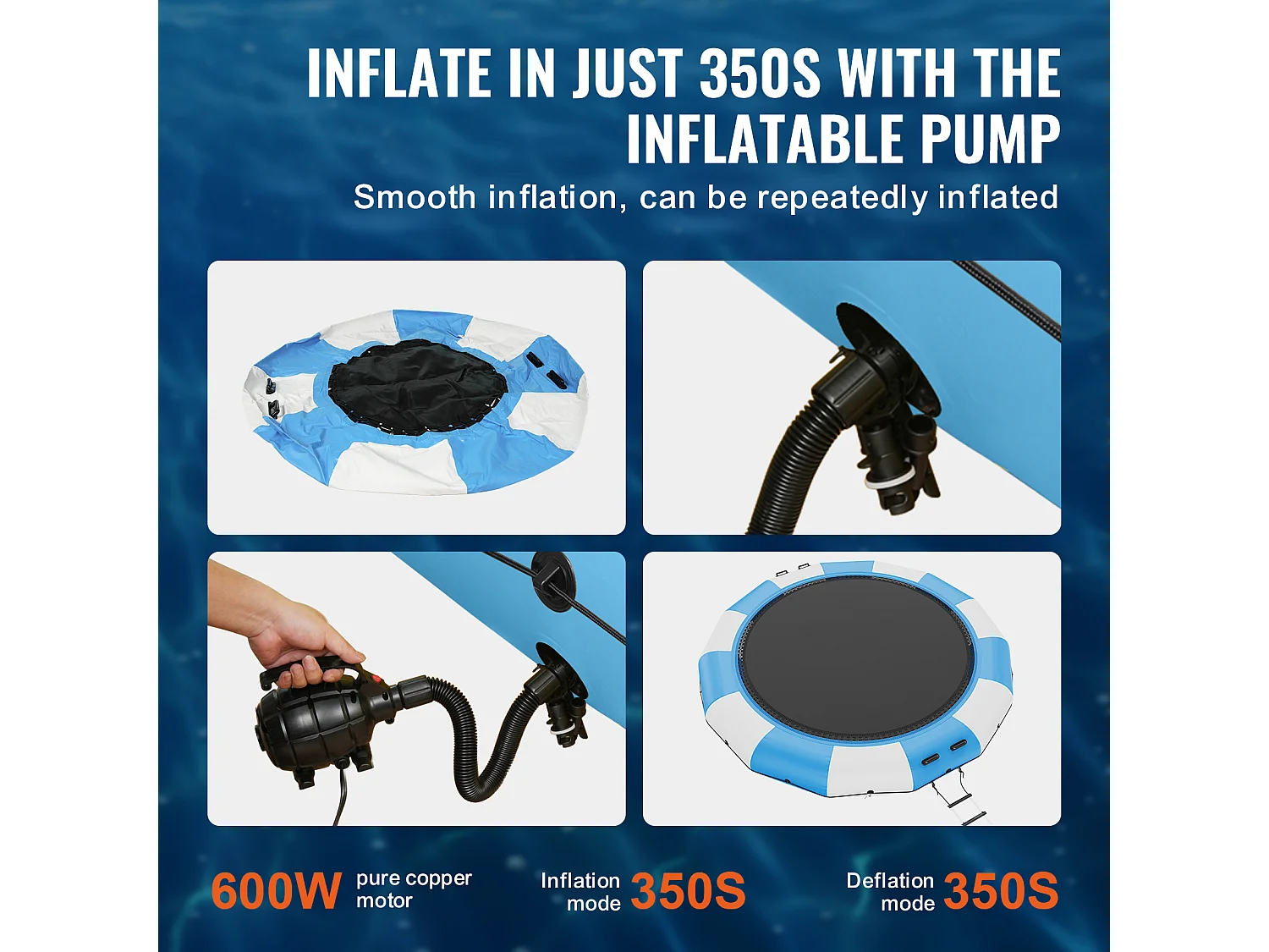 Inflatabel Water-Trampoline SucceBuy 457 cm, Water-Trampoline 470x60 cm, Blauw-Wit