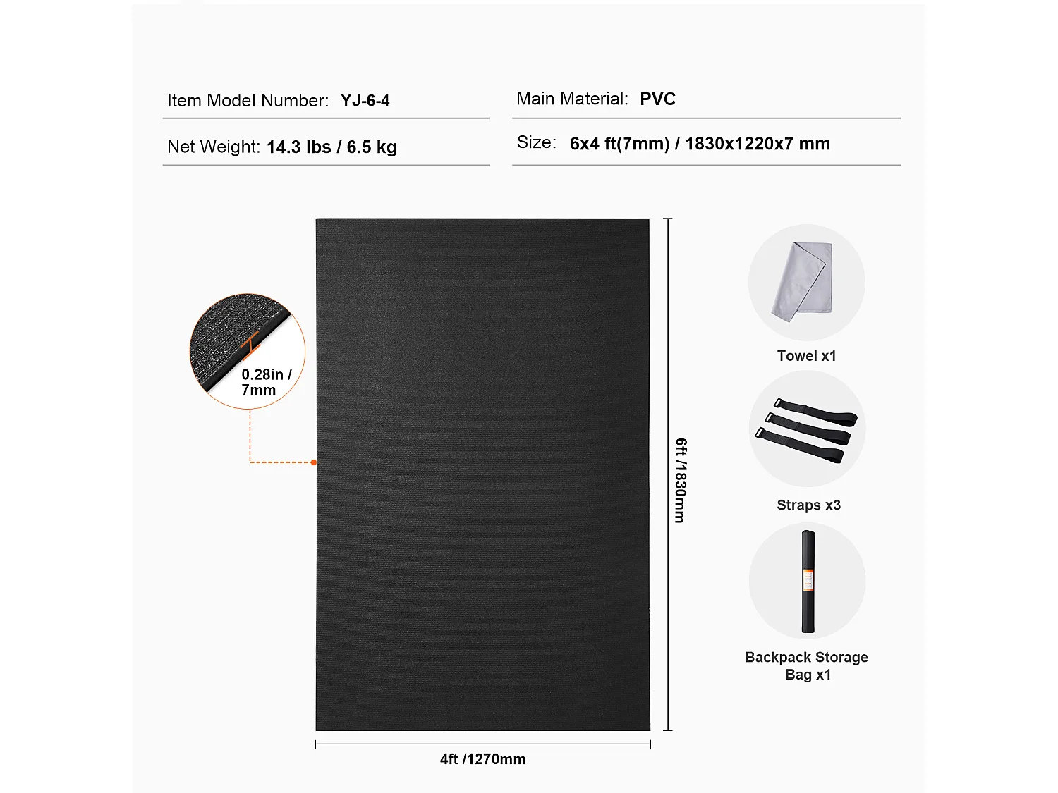 Tapis de Yoga SucceBuy, Tapis d'Exercice Antidérapant, 1,2 X 1,8 m, pour Hommes et Femmes, Noir