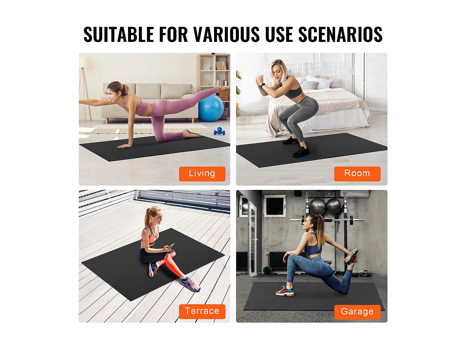 Tapis de Yoga SucceBuy, Tapis d'Exercice Antidérapant, 1,2 X 1,8 m, pour Hommes et Femmes, Noir