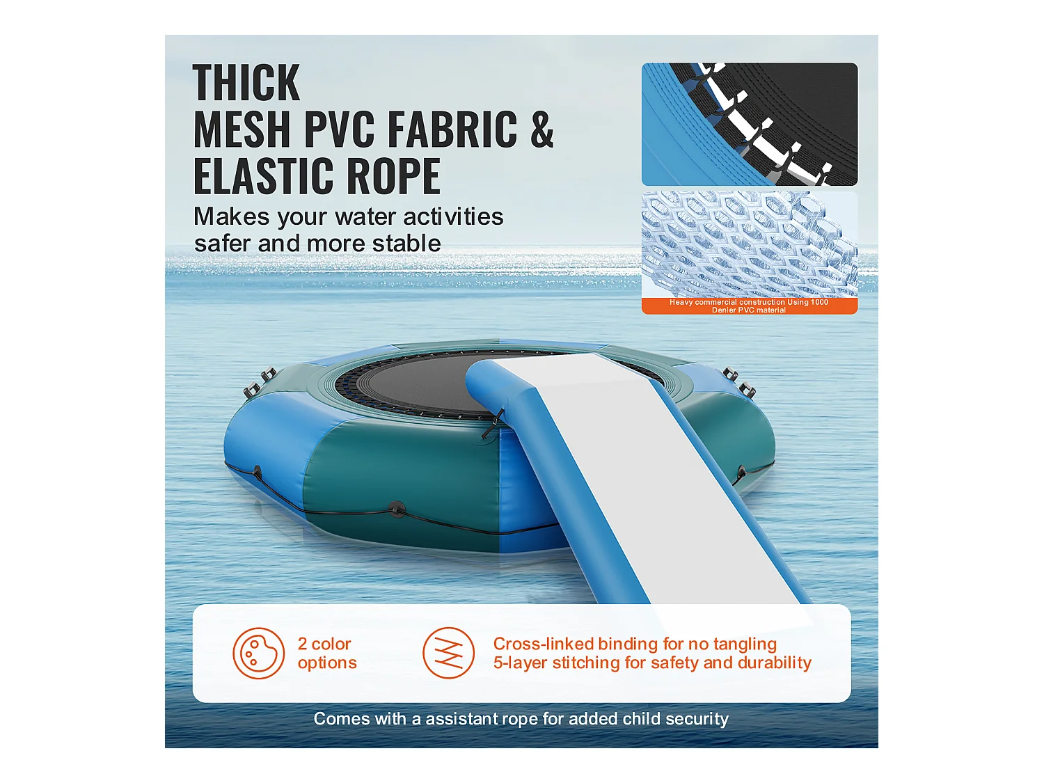 Trampoline Aquatique Gonflable SucceBuy, Trampoline sur l’Eau, 305 cm, 310x60 cm, 20,25 kg, avec Toboggan, pour Enfants