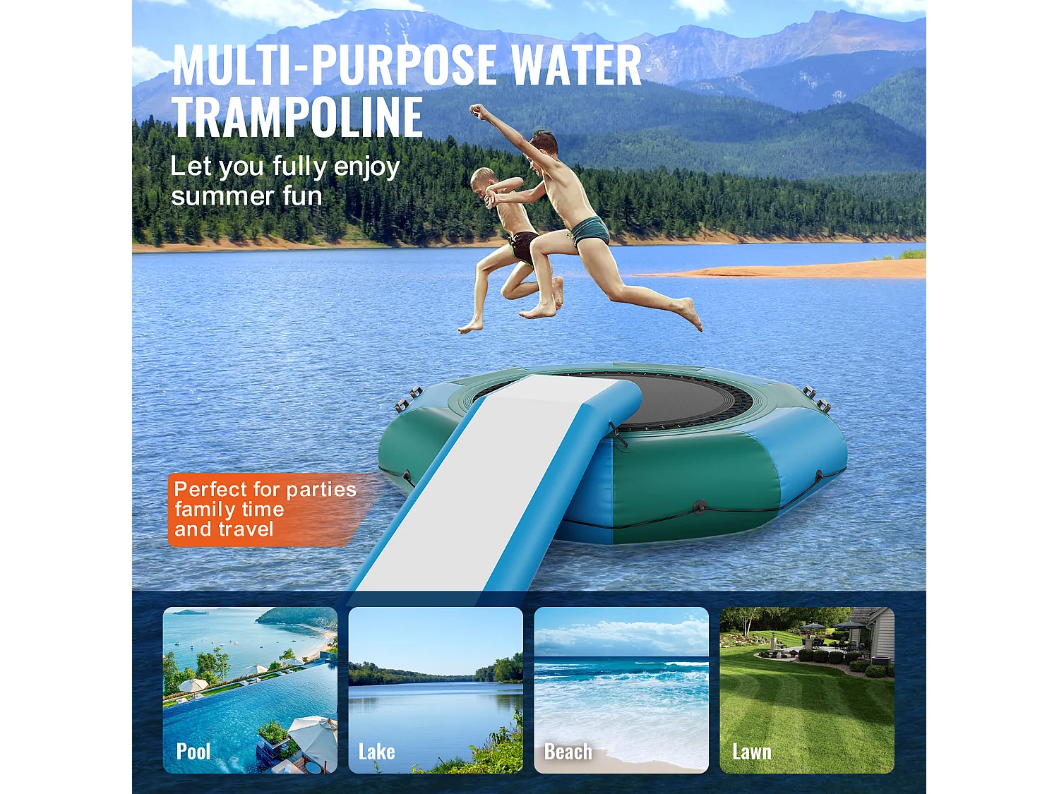 Trampoline Aquatique Gonflable SucceBuy, Trampoline sur l’Eau, 305 cm, 310x60 cm, 20,25 kg, avec Toboggan, pour Enfants