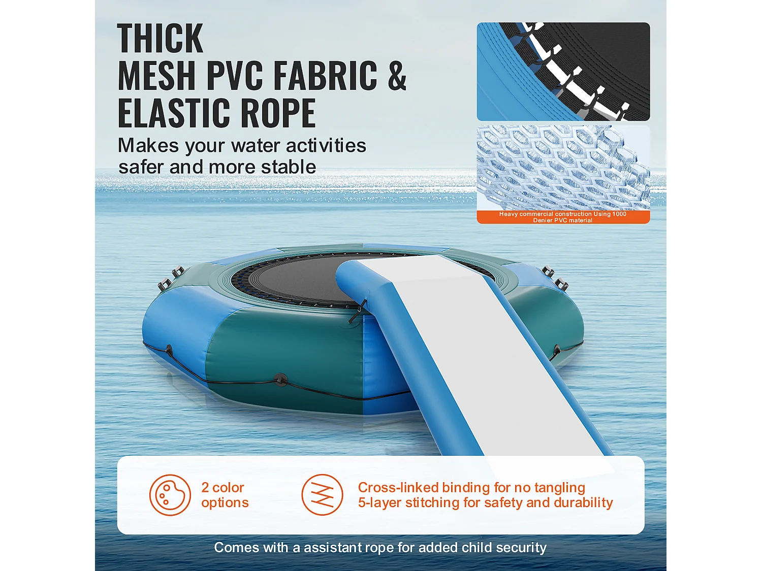 Trampoline Aquatique Gonflable SucceBuy, Trampoline sur l’Eau, 305 cm, 310x60 cm, 20,25 kg, avec Toboggan, pour Enfants