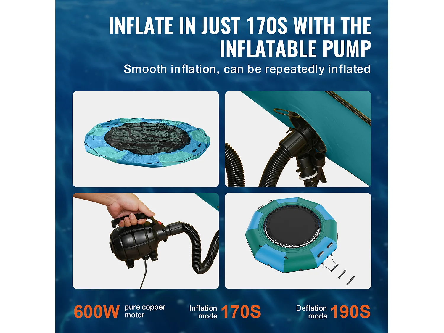 Trampoline Aquatique Gonflable SucceBuy, Trampoline sur l’Eau, 305 cm, 310x60 cm, 20,25 kg, avec Toboggan, pour Enfants