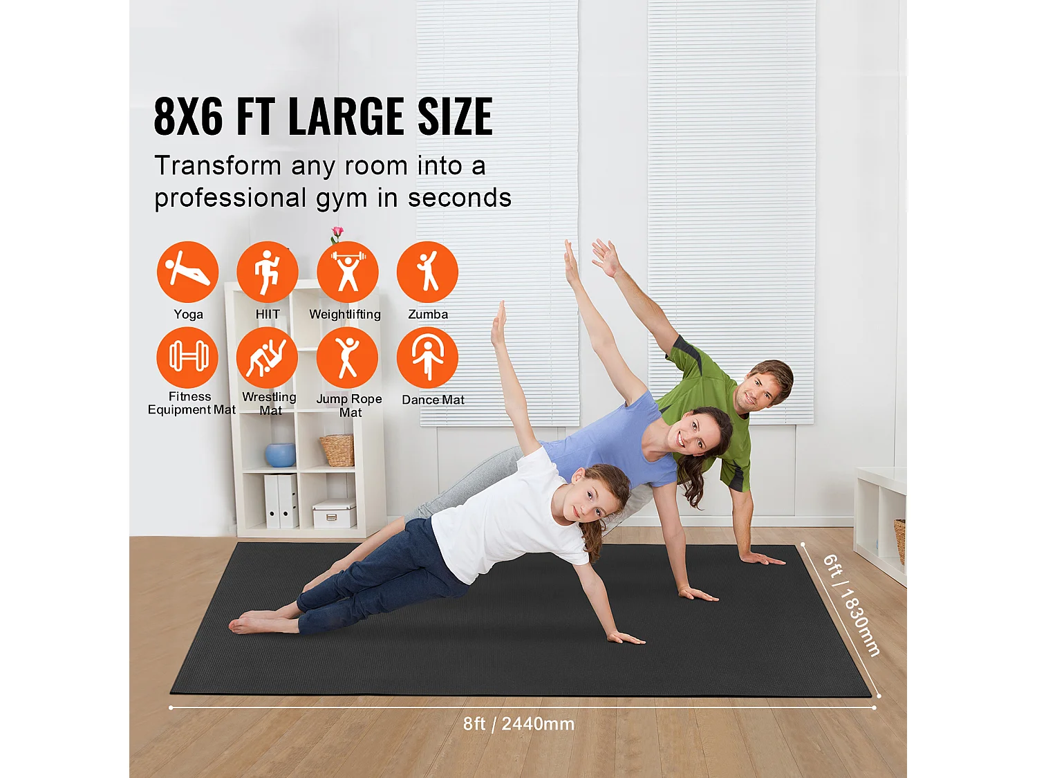 Tapis de Yoga SucceBuy, Tapis d'Exercice, 2,4 x 1,8 m, Tapis de Yoga Antidérapant, PVC, pour Yoga à Domicile, Pilates et Entraînement au Sol