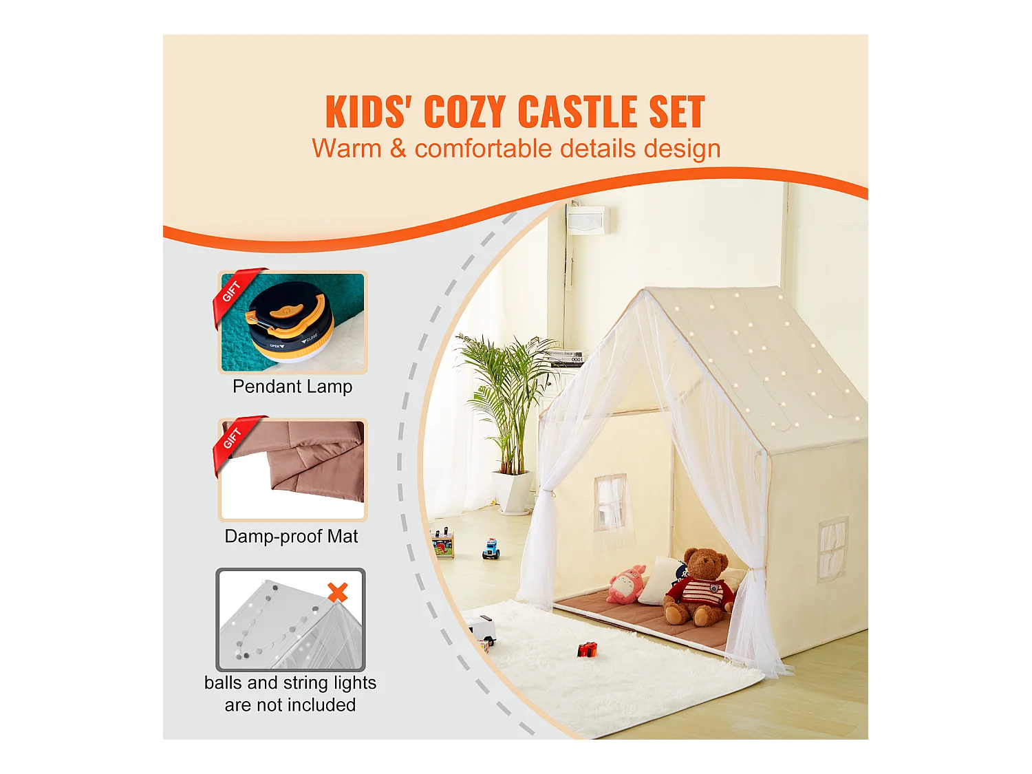 Tente de Jeu pour Enfants SucceBuy, 1 à 5 Ans, Yourte, avec Tapis et Lampe