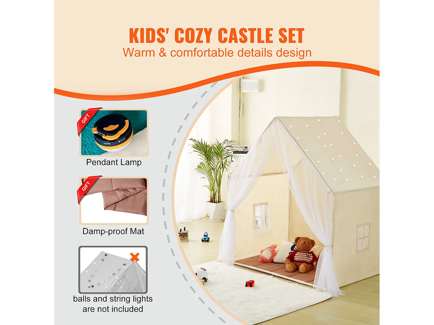 Tente de Jeu pour Enfants SucceBuy, 1 à 5 Ans, Yourte, avec Tapis et Lampe