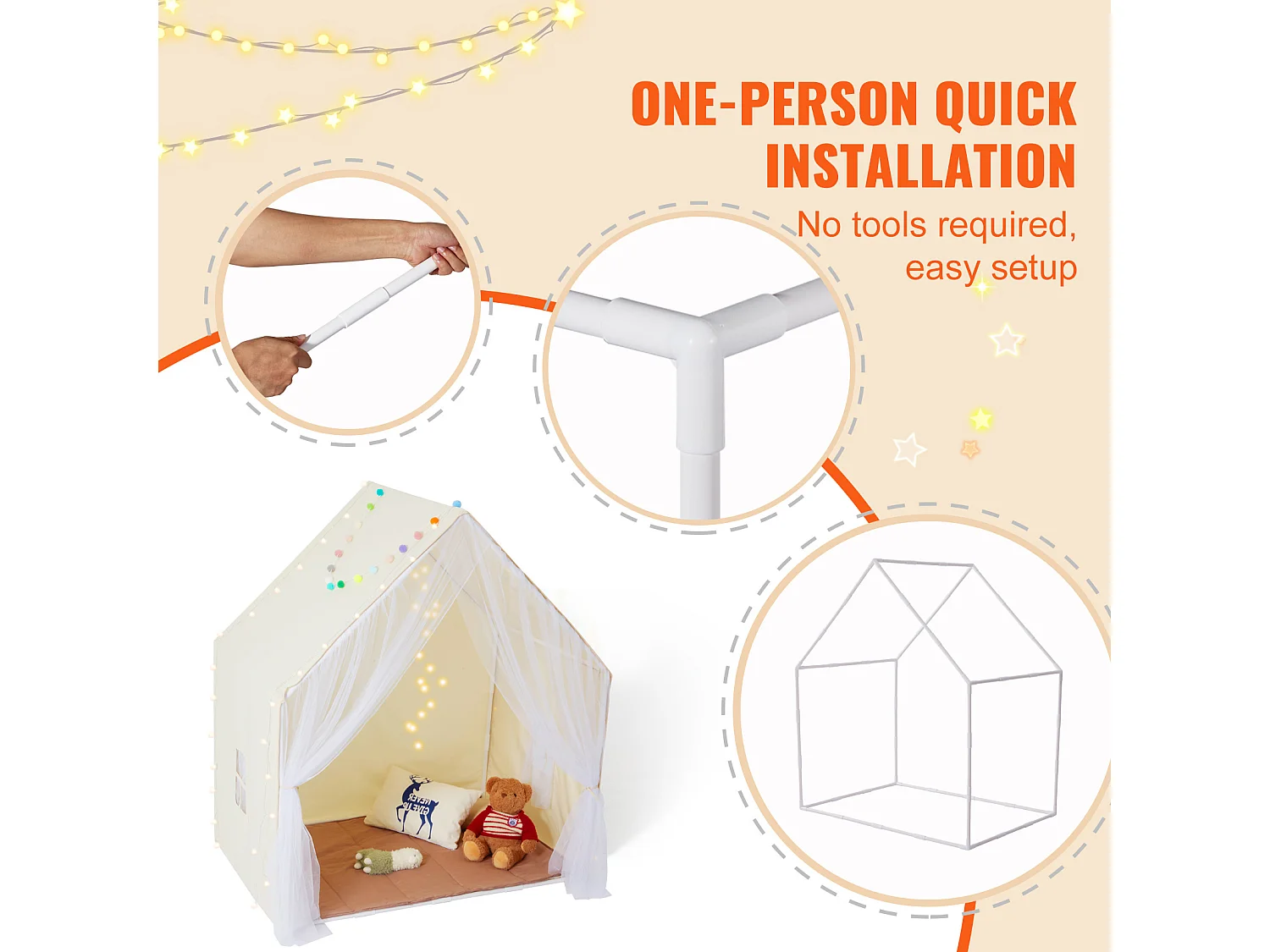 Tente de Jeu pour Enfants SucceBuy, 1 à 5 Ans, Yourte, avec Tapis et Lampe