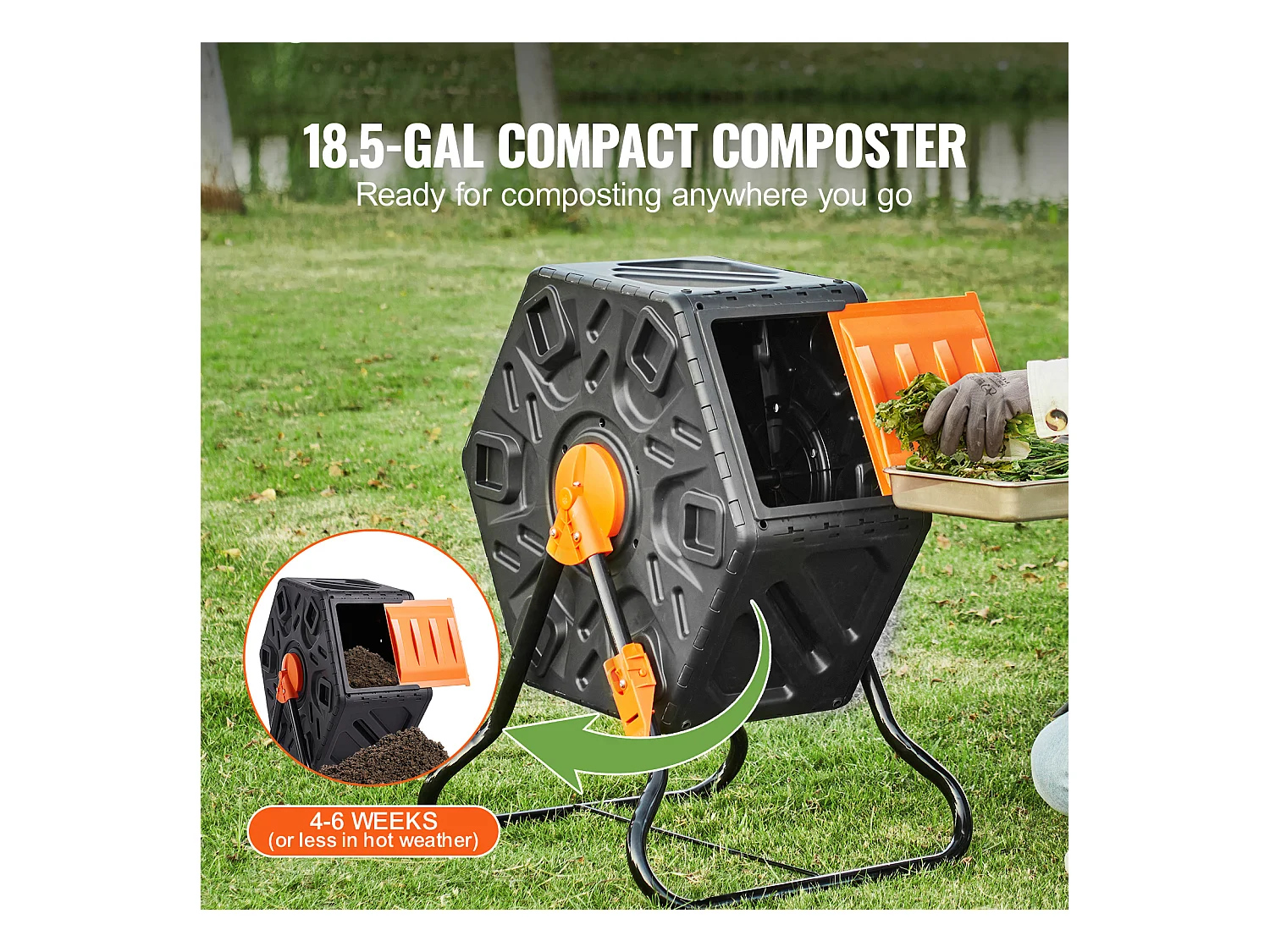 Drehbarer Gartendüngerherd SucceBuy 70 L, Last 20 kg, für Organischen Abfallkomposting