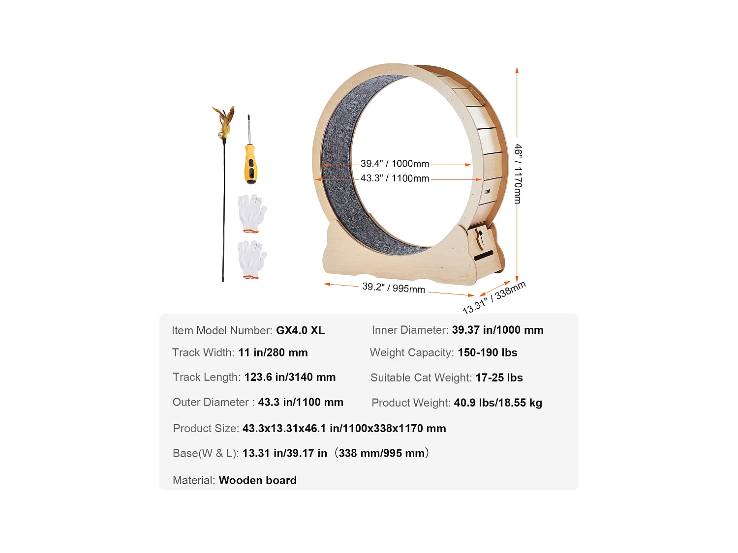 Roue d'Exercice pour Chat, SucceBuy Cat Exercise Wheel 110 cm Grande Roue de Tapis Roulant pour Chat pour Chats d'Intérieur Jaune