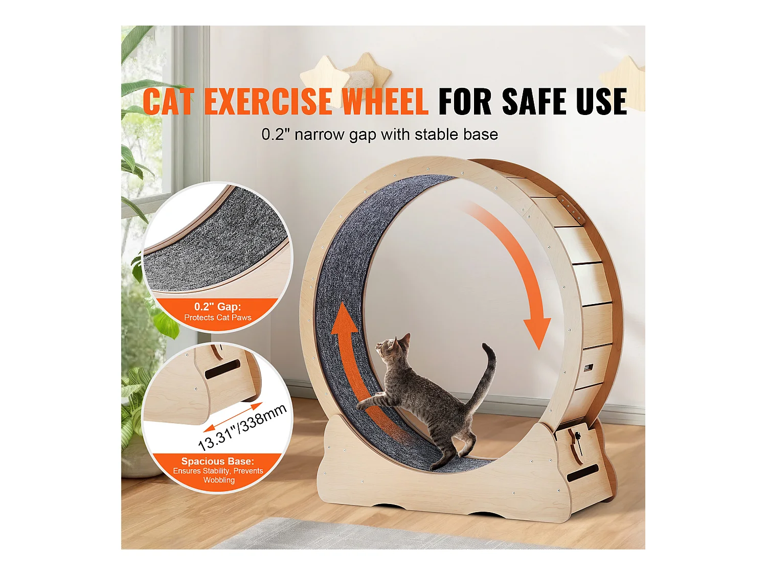 Roue d'Exercice pour Chat, SucceBuy Cat Exercise Wheel 110 cm Grande Roue de Tapis Roulant pour Chat pour Chats d'Intérieur Jaune